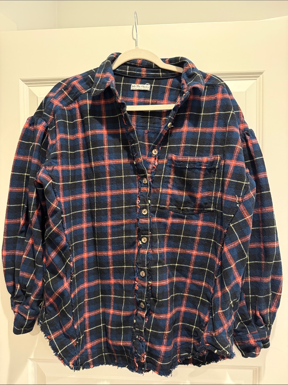 We The Free Navy Blue Plaid Button-Down Shirt